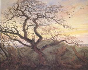 Caspar David Friedrich Tree with Crows Tumulus(or Huhnengrab) beside the Baltic Sea with Rugen Island in the Distance (mk05) Germany oil painting art